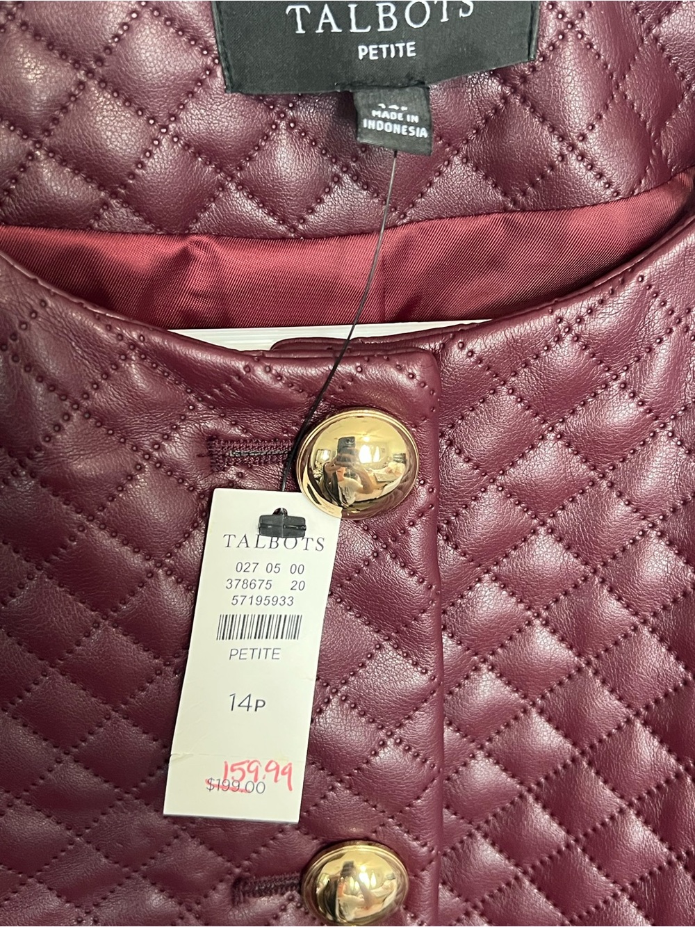 Talbots Quilted Bomber Jacket in Plum/Burgandy with Gold Buttons - Picture 5 of 6